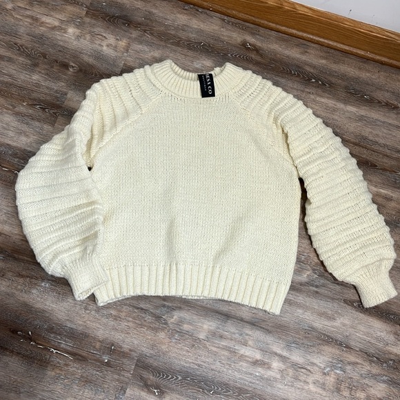 NWT New In Women's Sweater Size L Cream Chunky Textured Puff Sleeves Winter Ski - Picture 14 of 15